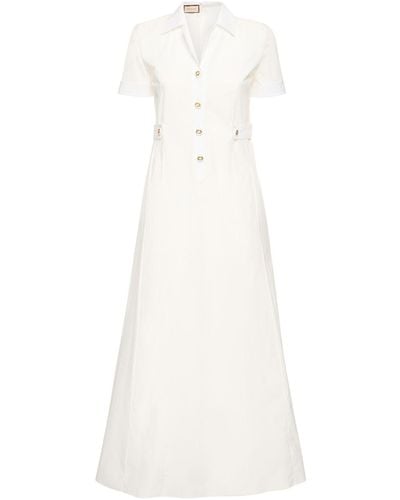 Gucci Brand-engraved Flared-hem Cotton-poplin Midi Dress - White