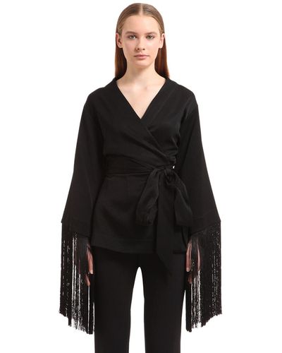 Ellery Haut Kimono En Crêpe À Frange - Noir