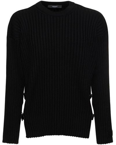 Versace Wool Knit Sweater W/ Buckles - Black