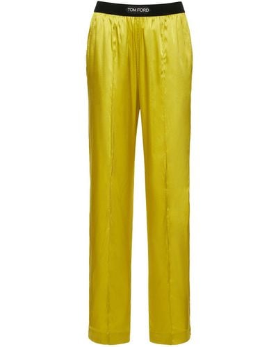 Tom Ford Pantaloni in raso di seta con logo - Giallo