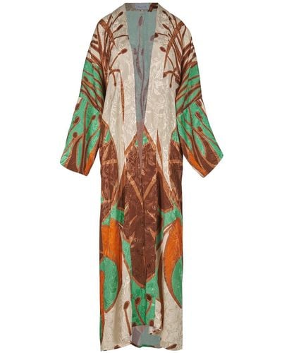 Johanna Ortiz Robe kimono en jacquard tropical pea - Blanc