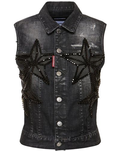 DSquared² Embellished Stars Sleeveless Denim Vest - Black