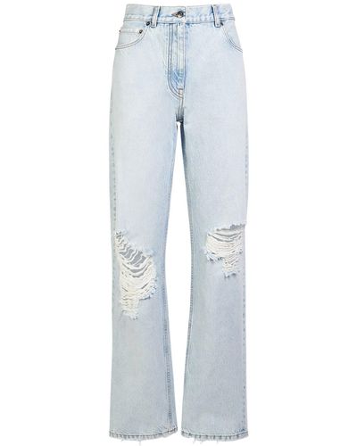 The Row Carel Distressed Midrise Straight Jeans - Blue
