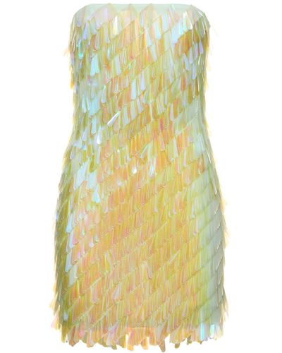 The Attico Sequined Strapless Mini Dress - Yellow