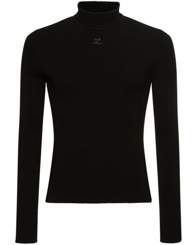 Courreges Mockneck Rib Knit Sweater - Black