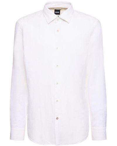BOSS リネン&コットンシャツ - ホワイト
