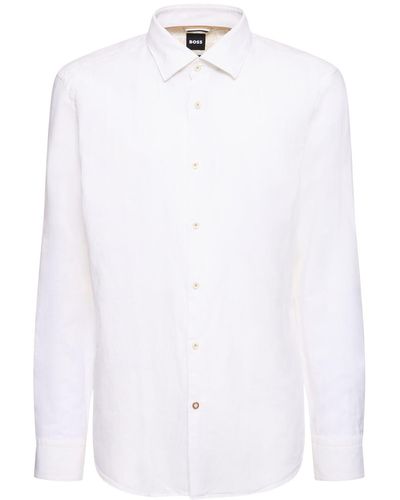 BOSS Chemise en coton et lin - Blanc