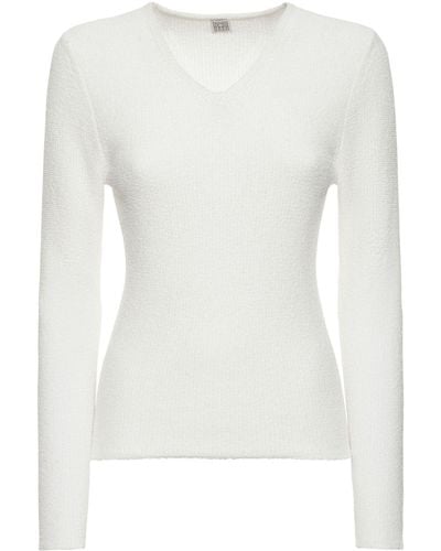 Totême Paper-Yarn Bouclé Knit Top - White