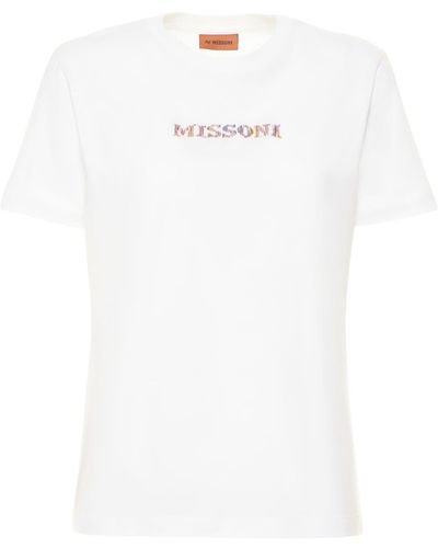 Missoni Logo Embroidered Cotton Jersey T-shirt - White