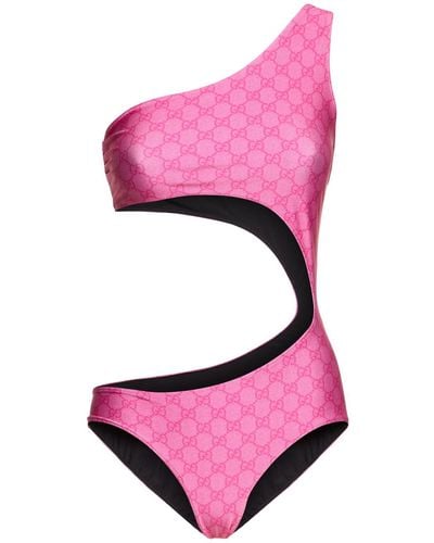 Gucci Einteiliger Badeanzug Aus Funkelndem Jersey - Pink