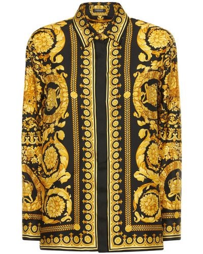 Versace Camisa De Sarga De Seda Con Estampado - Multicolor