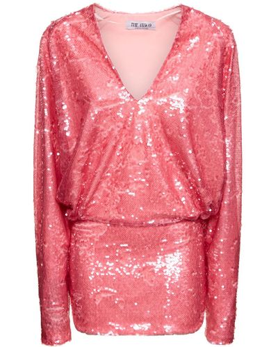 The Attico Gael Sequined V-Neck Mini Dress - Pink