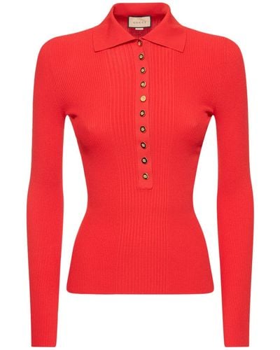 Gucci Viscose Blend Knit Polo - Red