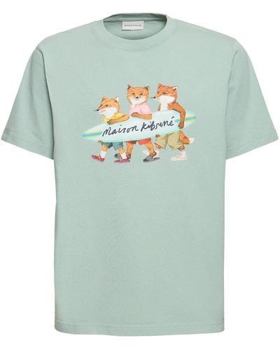 Maison Kitsuné Klassisches T-shirt Aus Baumwolle "surf Fox" - Grün