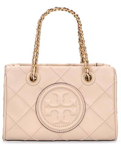 Tory Burch Mini Fleming Soft Leather Top Handle Bag - Natural