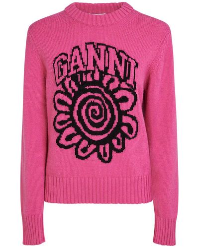 Ganni Pullover mit Blumenmotiv - Pink