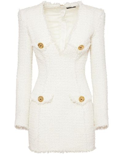 Balmain Minikleid Aus Tweed - Weiß