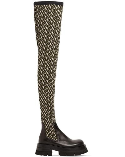 Versace 60mm Stretch Knit & Leather Boots - Black