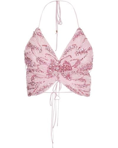 Blumarine Embroidered Butterfly Crop Top - Pink