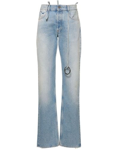 The Attico Denim Straight Jeans W/ Ring Detail - Blue