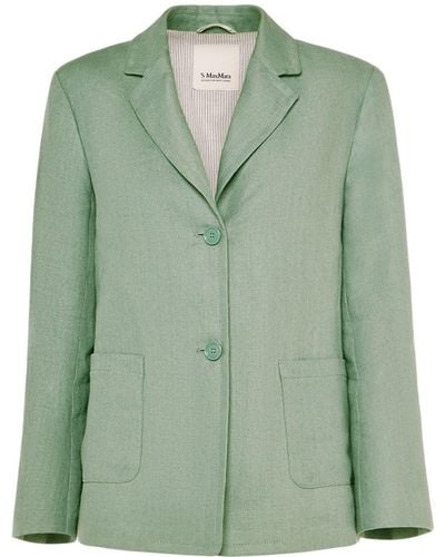 Max Mara Socrates Linen Single Breasted Jacket - Green