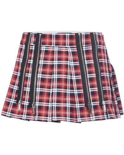 DSquared² Plaid Cotton Mini Skirt W/ Zips - Red