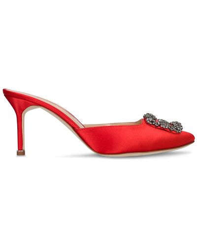 Manolo Blahnik Zapatos mules hangisi de satén 70mm - Rojo