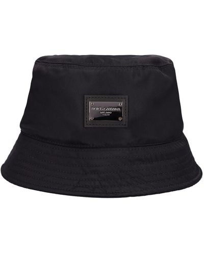 Dolce & Gabbana Logo Plaque Nylon Bucket Hat - Black
