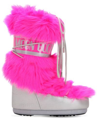 Moon Boot Long Faux Fur Snow Boots - Pink