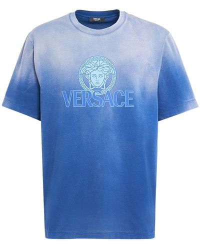 Versace Degradé Logo Cotton T-Shirt - Blue