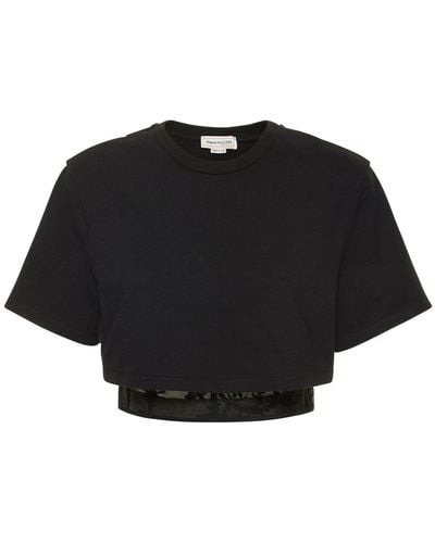 Alexander McQueen クロップドコットンtシャツ - ブラック