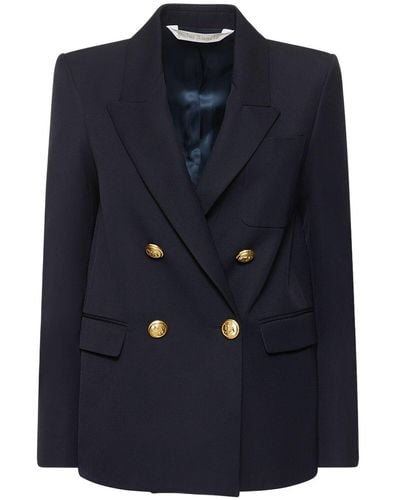 Palm Angels Palms Double Breasted Wool Blend Blazer - Blue