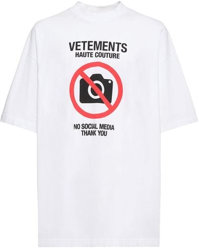 Vetements No Social Media Printed Cotton T-Shirt - White