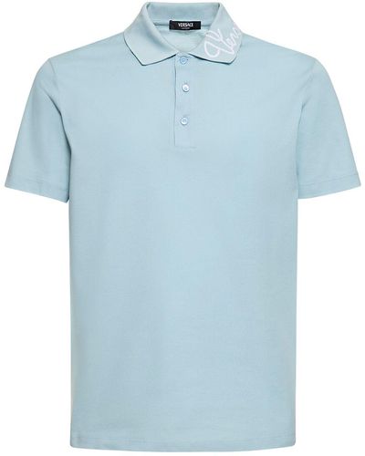 Versace Polohemd Aus Baumwollpiqué - Blau