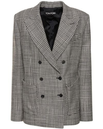 Tom Ford Prince Of Wales Wool Jacket - Grey