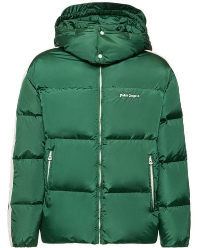 Palm Angels Hooded Nylon Down Track Jacket - Green