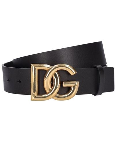 Dolce & Gabbana Lux leather belt with crossover DG logo buckle - Noir
