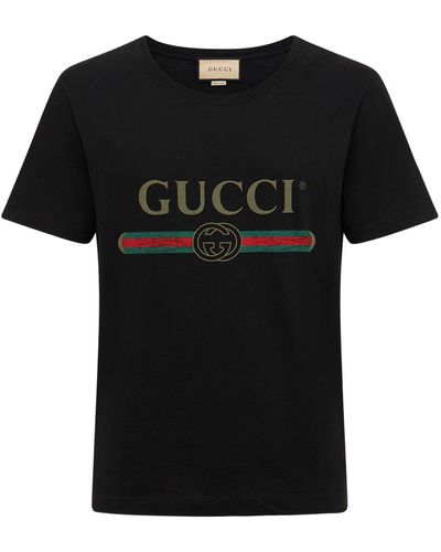 Gucci Camiseta Extragrande Lavada con Logo - Negro