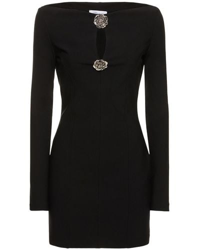 Blumarine Viscose Jersey Mini Dress W/Roses - Black