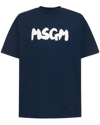 MSGM T-shirt Aus Baumwolljersey Mit Logodruck - Blau