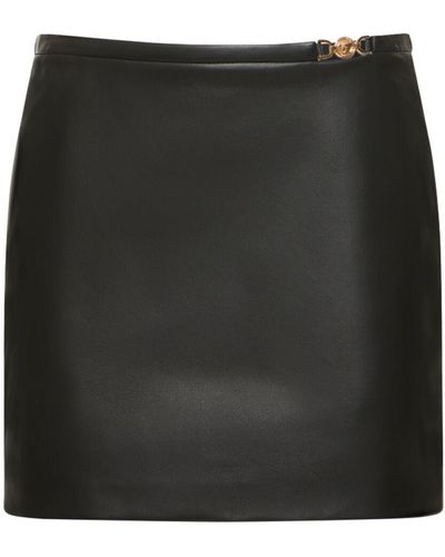 Versace Leather Plongé Mini Skirt W/Logo - Black
