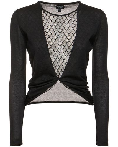 Giambattista Valli Cashmere & Silk Knit Long Sleeve Top - Black