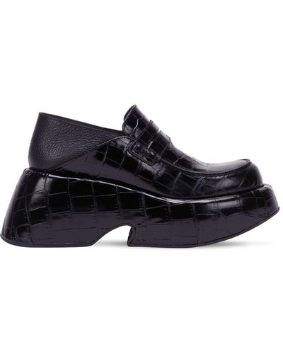 Loewe 80mm Croc Embossed Leather Wedge Loafers - Black