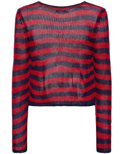 Jaded London Striped Acrylic Sweater W/ Slashed Neck - Red