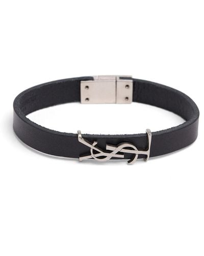 Saint Laurent Ysl Leather Bracelet - Black