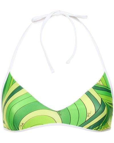 Emilio Pucci Iride Printed Lycra Triangle Bikini Top - Green