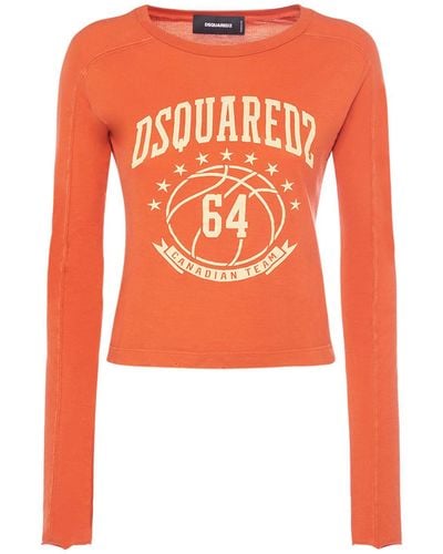 DSquared² Logo Printed Cotton Jersey Top - Orange