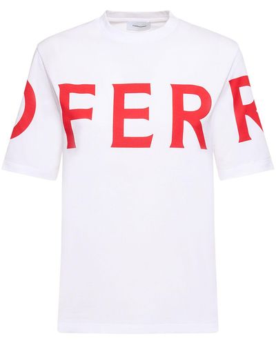 Ferragamo White Crew Neck T-shirt avec logo - Blanc