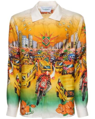 Casablancabrand Traffic Print Silk Shirt - Yellow