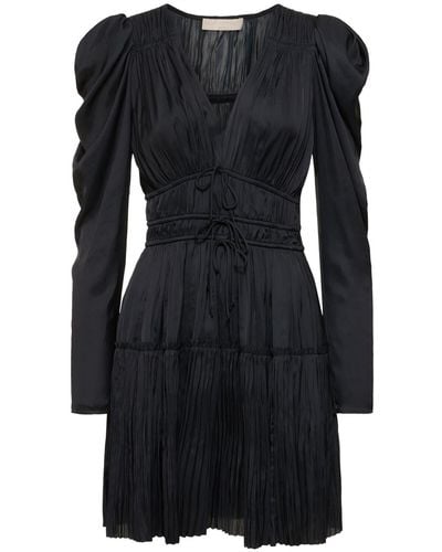 Ulla Johnson Lu Pleated Satin Mini Dress - Black